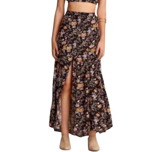 American Eagle Black Floral Boho Maxi Skirt Sz 10 Cottagecore Fairy Prairie - Picture 2 of 11